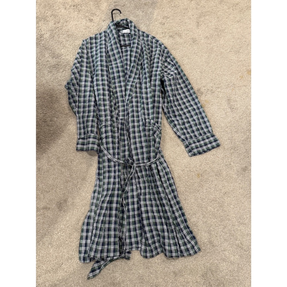 Christian Dior Robe de Chambre Vintage Plaid Dressing Gown Blue Green Men L/XL
